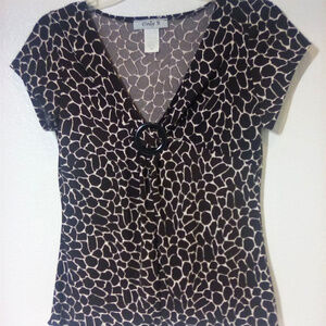 Apt. 9 V-Neck Animal Print Top Color- Brown Size: PM